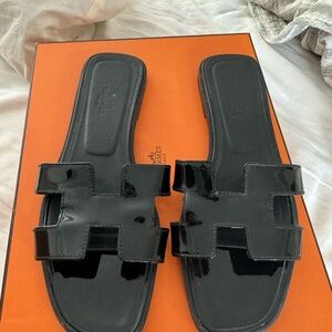 Hermes Black Patent Leather Flats